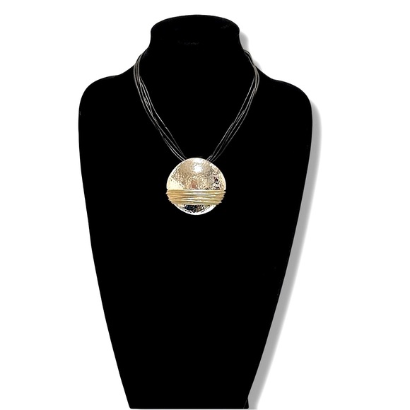 Chico’s Modernist Two-Toned Wire Wrapped Silver & Black Bib Necklace | NWT - Picture 1 of 5